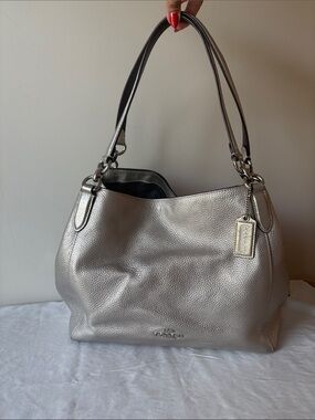 EUC - Coach Metallic Silver Leather Tote Bag